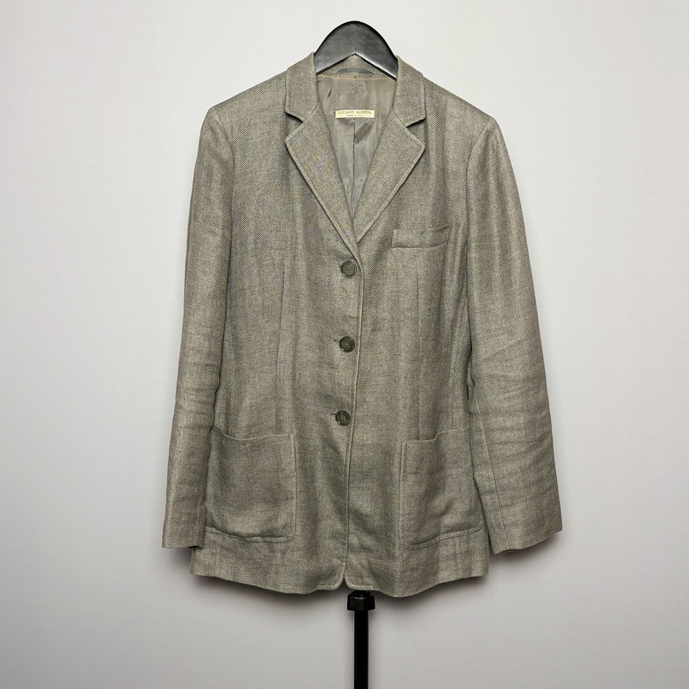 Luciano Barbera Women's Grey Blazer Size 38 IT 100% Linen Made in Italy Luxury